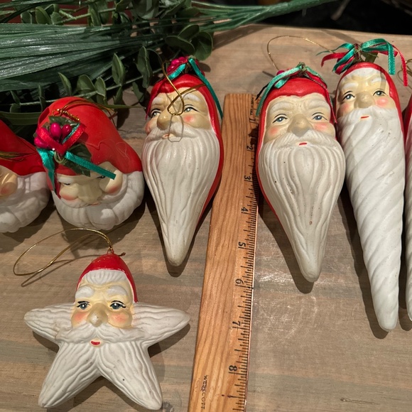 Set Of 7 Vintage Ceramic Santa Christmas Ornaments - Picture 4 of 7